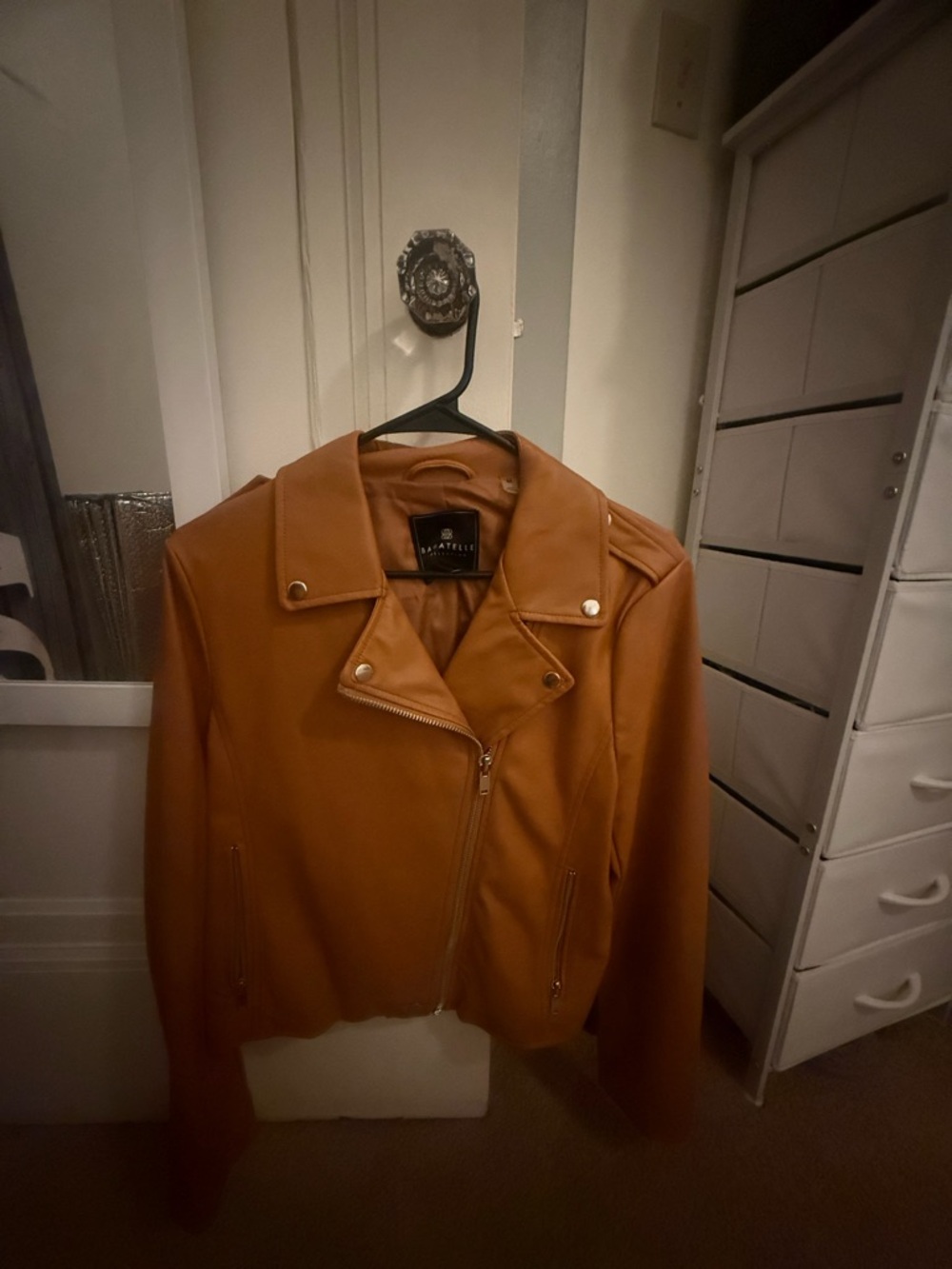 Women’s Rust Brown Vegan Leather Moto Jacket!